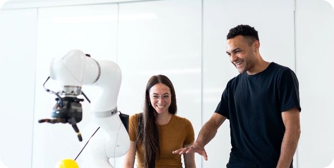 employees working with robots